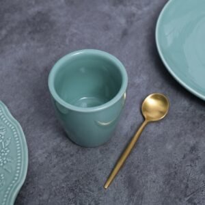 Set de 6 — Pocillo café 200 ml + platillo 14 cm — Ondas Turquesa