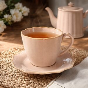 Set de 6 — Pocillo 250 ml + platillo 16 cm — La Rose de Marie-Antoinette